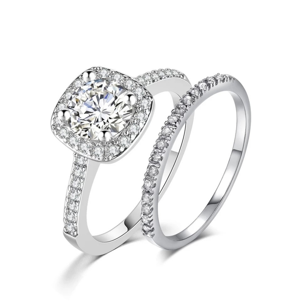 Classic Silver Diamond Wedding Ring Set - Picture 2 of 2